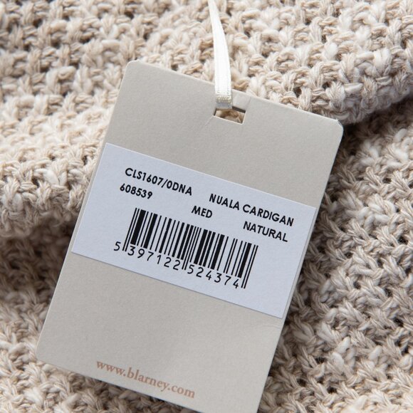 Blarney Nuala Cardigan Linen Cotton Aran Knit Irish Sweater Natural Tan Medium - Picture 4 of 7